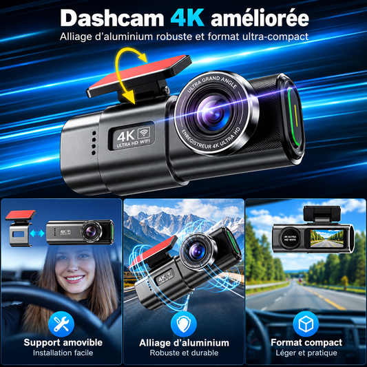 Caméra de tableau de bord 4K avec enregistrement vidéo