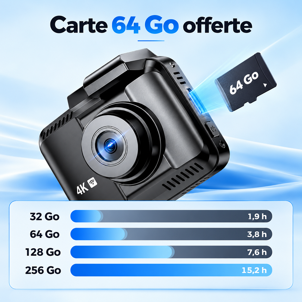 Dashcam 64 ou 128 GB