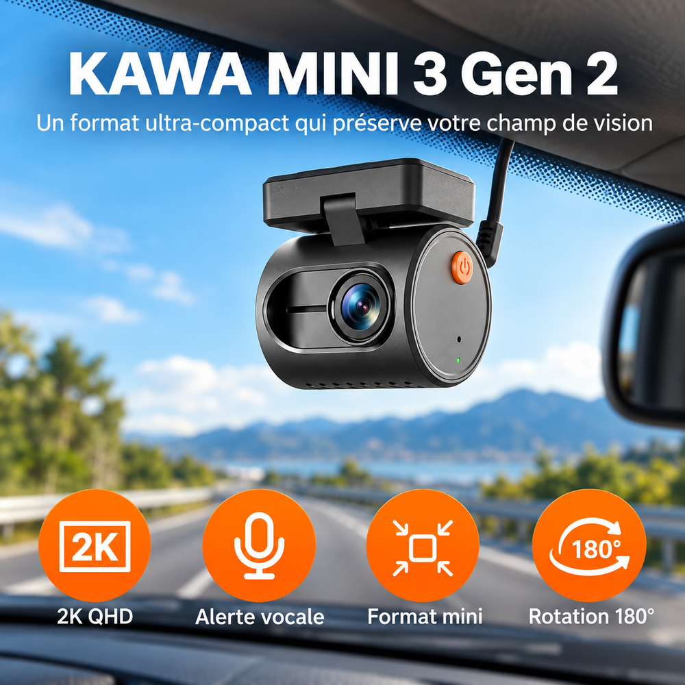 KAWA-Mini Caméra de Tableau de Bord 2K pour Voiture